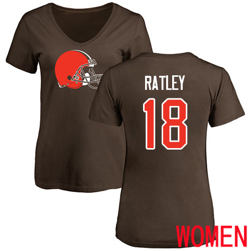 Cleveland Browns Damion Ratley Women Brown Jersey #18 NFL Football Name and Number Logo T Shirt